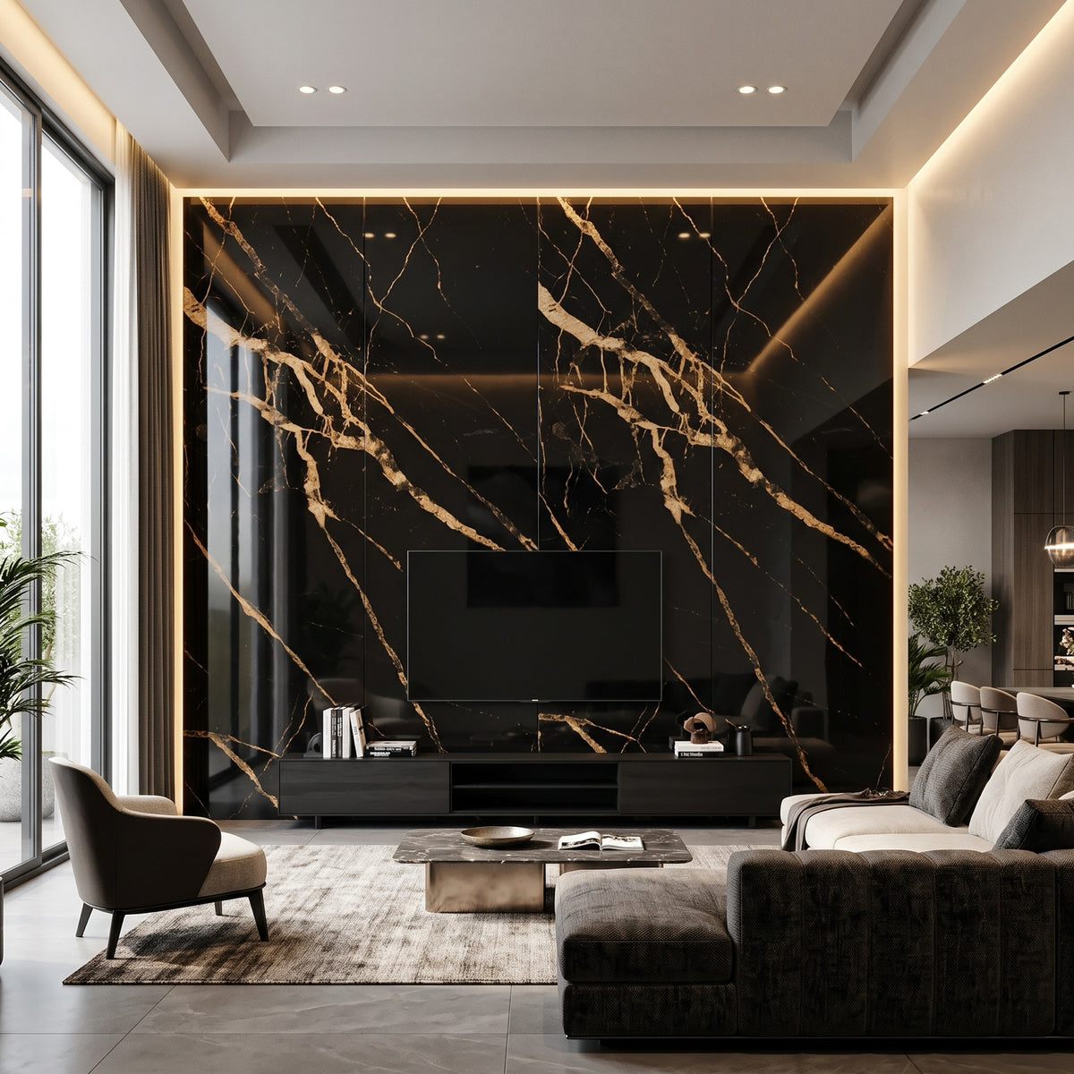 Imagen ilustrativa de Lámina Mármol UV Dubai Negro M35 instalado