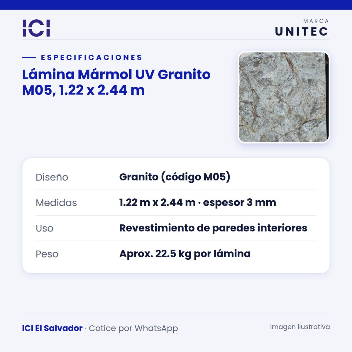 Ficha de especificaciones de Lámina Mármol UV Granito M05