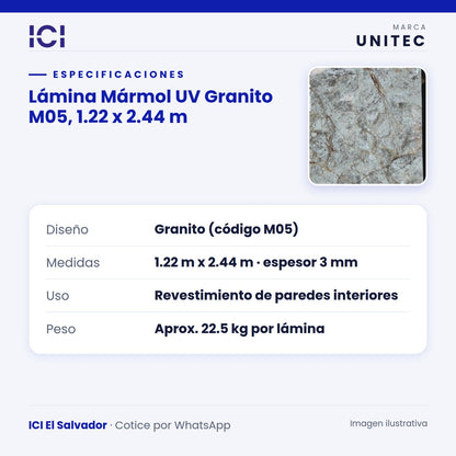 Ficha de especificaciones de Lámina Mármol UV Granito M05