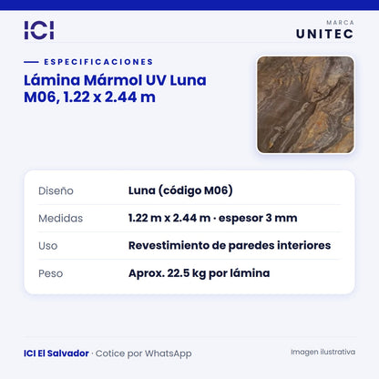Ficha de especificaciones de Lámina Mármol UV Luna M06