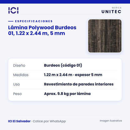 Ficha de especificaciones de Lámina Polywood Burdeos 01