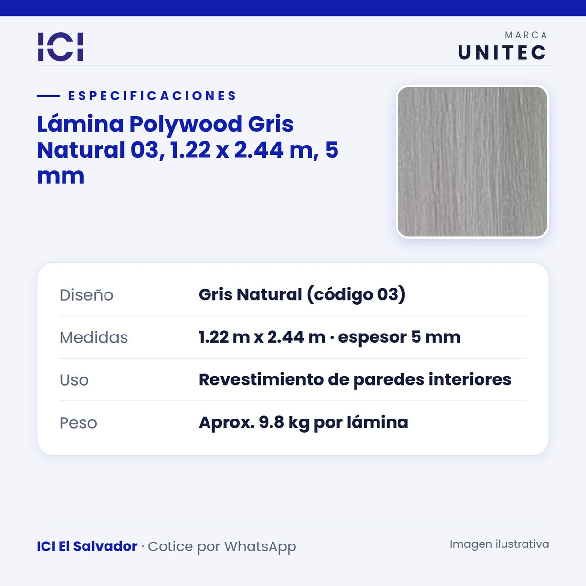 Ficha de especificaciones de Lámina Polywood Gris Natural 03