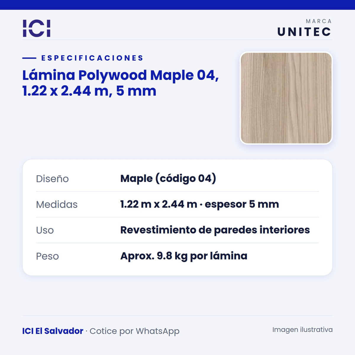 Ficha de especificaciones de Lámina Polywood Maple 04