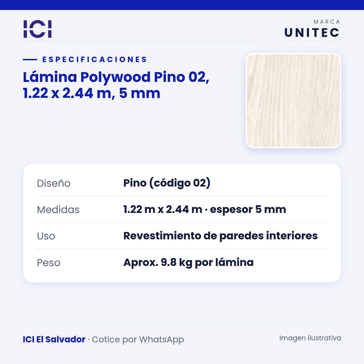 Ficha de especificaciones de Lámina Polywood Pino 02