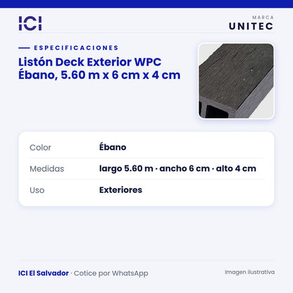Imagen ilustrativa de Listón Deck Exterior WPC Ébano, ficha técnica