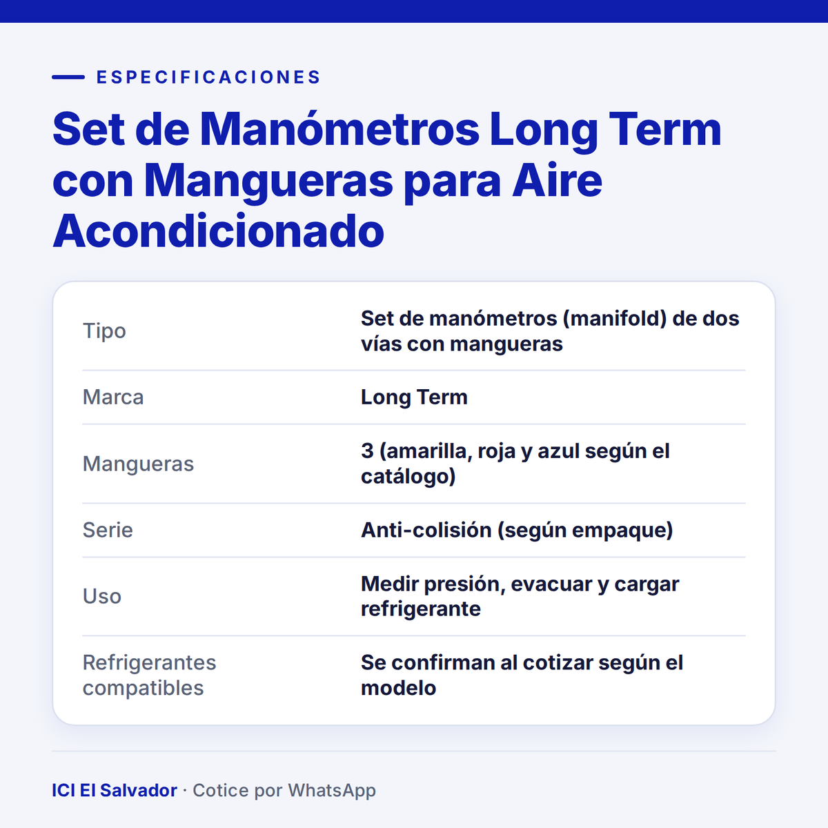 Ficha de especificaciones: set de manómetros Long Term