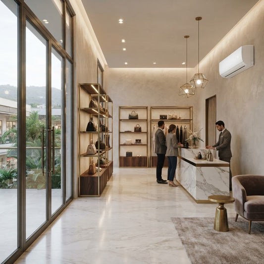 Aplicación típica: mini split convencional de 24,000 BTU en una tienda boutique de un centro comercial
