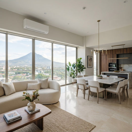 Aplicación típica: mini split inverter de 24,000 BTU en una sala-comedor de un apartamento de lujo