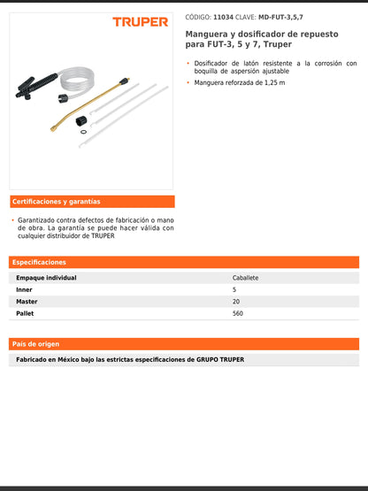 Manguera y dosificador de repuesto para FUT-3, 5 y 7