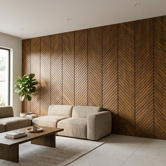 Imagen ilustrativa de Panel PS Decorativo Biselado Madera Teka instalado