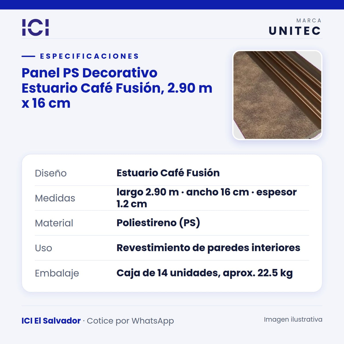 Ficha de especificaciones de Panel PS Decorativo Estuario Café Fusión