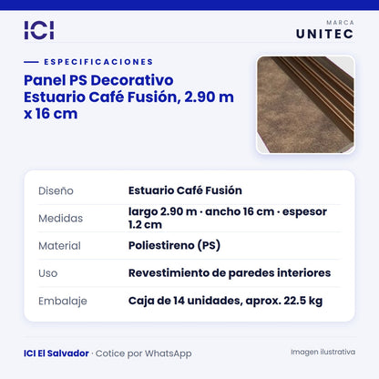 Ficha de especificaciones de Panel PS Decorativo Estuario Café Fusión