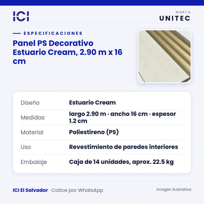 Ficha de especificaciones de Panel PS Decorativo Estuario Cream