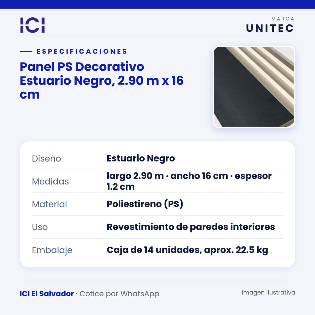 Ficha de especificaciones de Panel PS Decorativo Estuario Negro