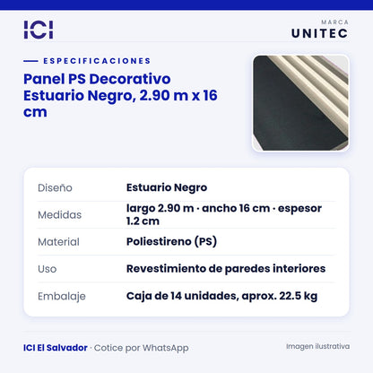 Ficha de especificaciones de Panel PS Decorativo Estuario Negro