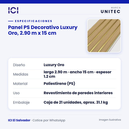 Ficha de especificaciones de Panel PS Decorativo Luxury Oro