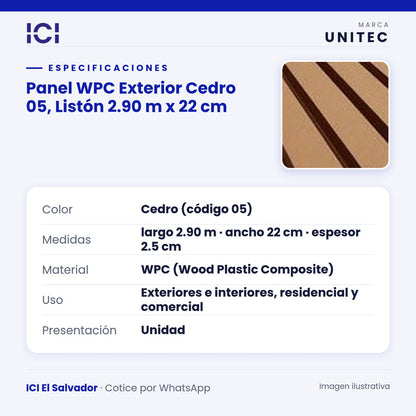 Ficha de especificaciones de Panel WPC Exterior Cedro 05