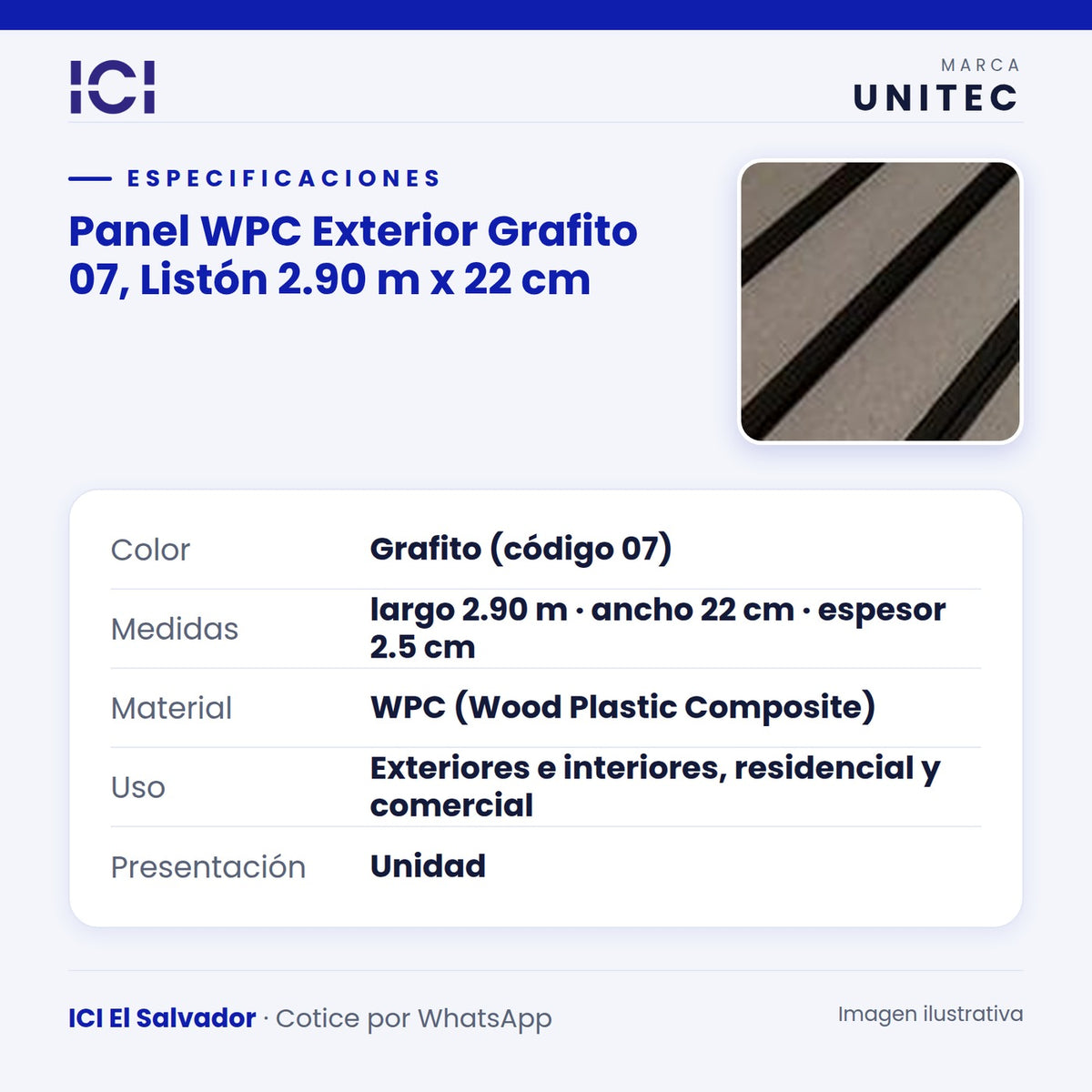 Imagen ilustrativa de Panel WPC Exterior Grafito 07 ficha