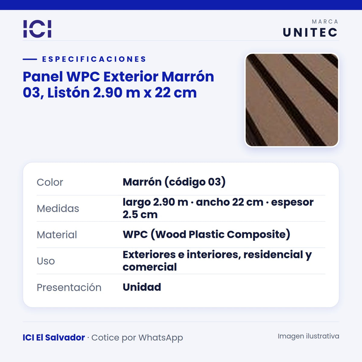 Ficha de especificaciones de Panel WPC Exterior Marrón 03
