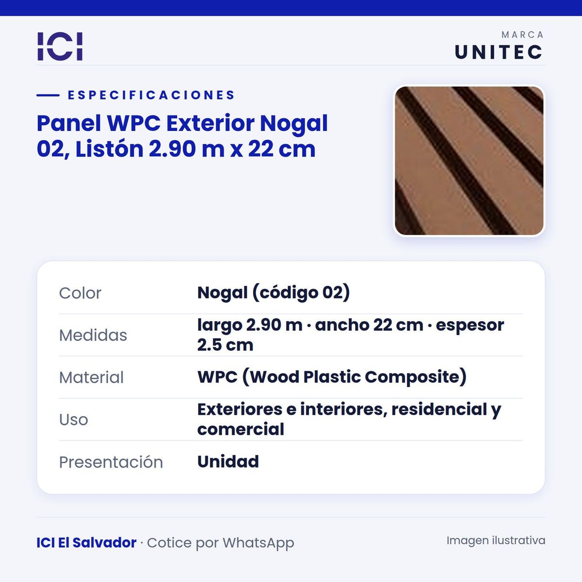 Ficha de especificaciones de Panel WPC Exterior Nogal 02
