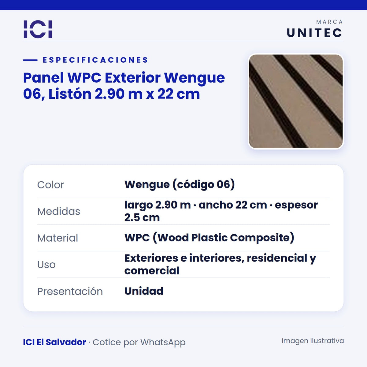 Ficha de especificaciones de Panel WPC Exterior Wengue 06