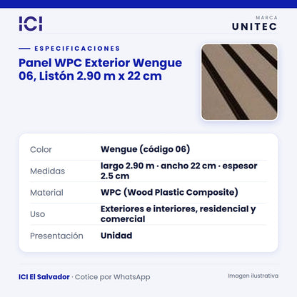 Ficha de especificaciones de Panel WPC Exterior Wengue 06