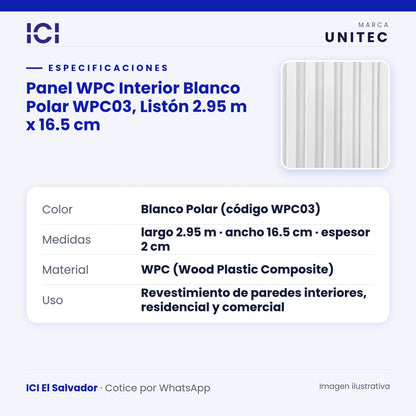 Ficha de especificaciones de Panel WPC Interior Blanco Polar WPC03
