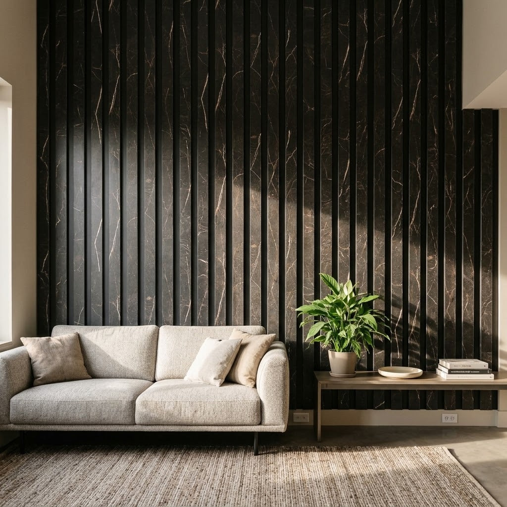 Imagen ilustrativa de Panel WPC Interior Carrara Negro WPC14 instalado