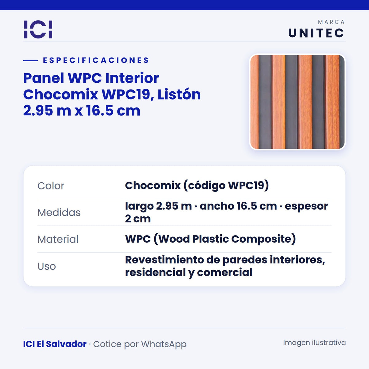 Ficha de especificaciones de Panel WPC Interior Chocomix WPC19