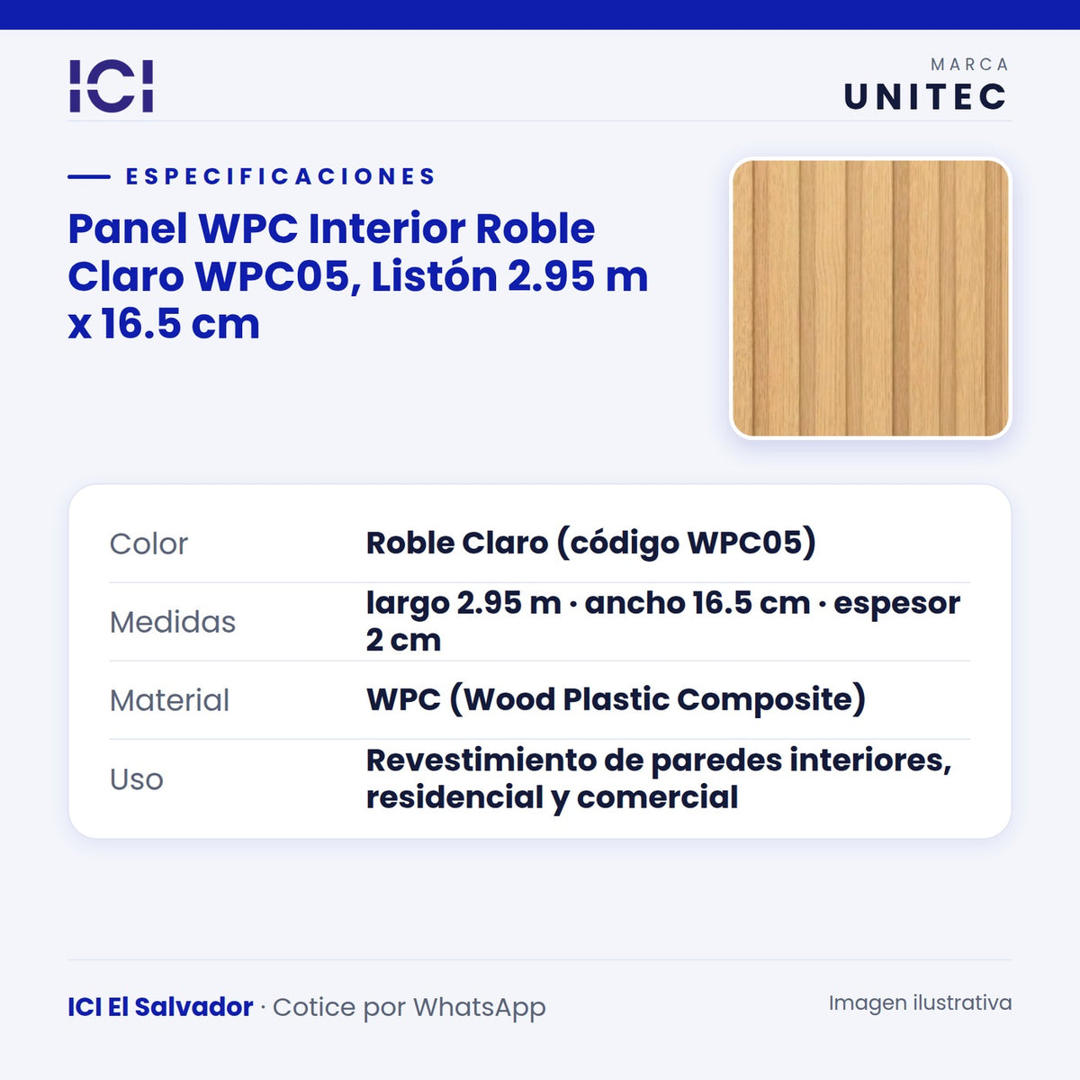 Ficha de especificaciones de Panel WPC Interior Roble Claro WPC05
