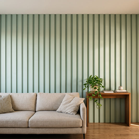 Imagen ilustrativa de Panel WPC Interior Verde Menta WPC26 instalado