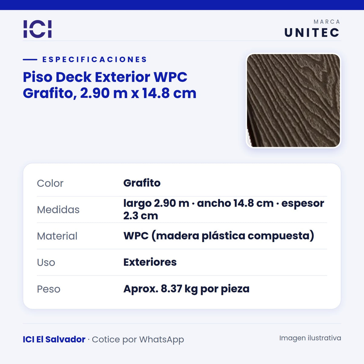 Ficha de especificaciones de Piso Deck Exterior WPC Grafito