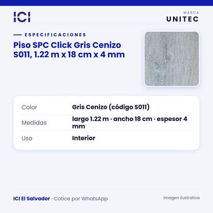 Ficha de especificaciones de Piso SPC Click Gris Cenizo S011