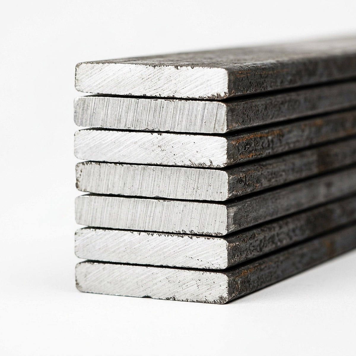 Detalle del corte de platinas de acero mostrando su sección rectangular, imagen referencial