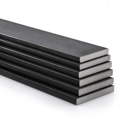 Platina de hierro negro 1-1/2" x 1/4" — platinas apiladas sobre fondo blanco