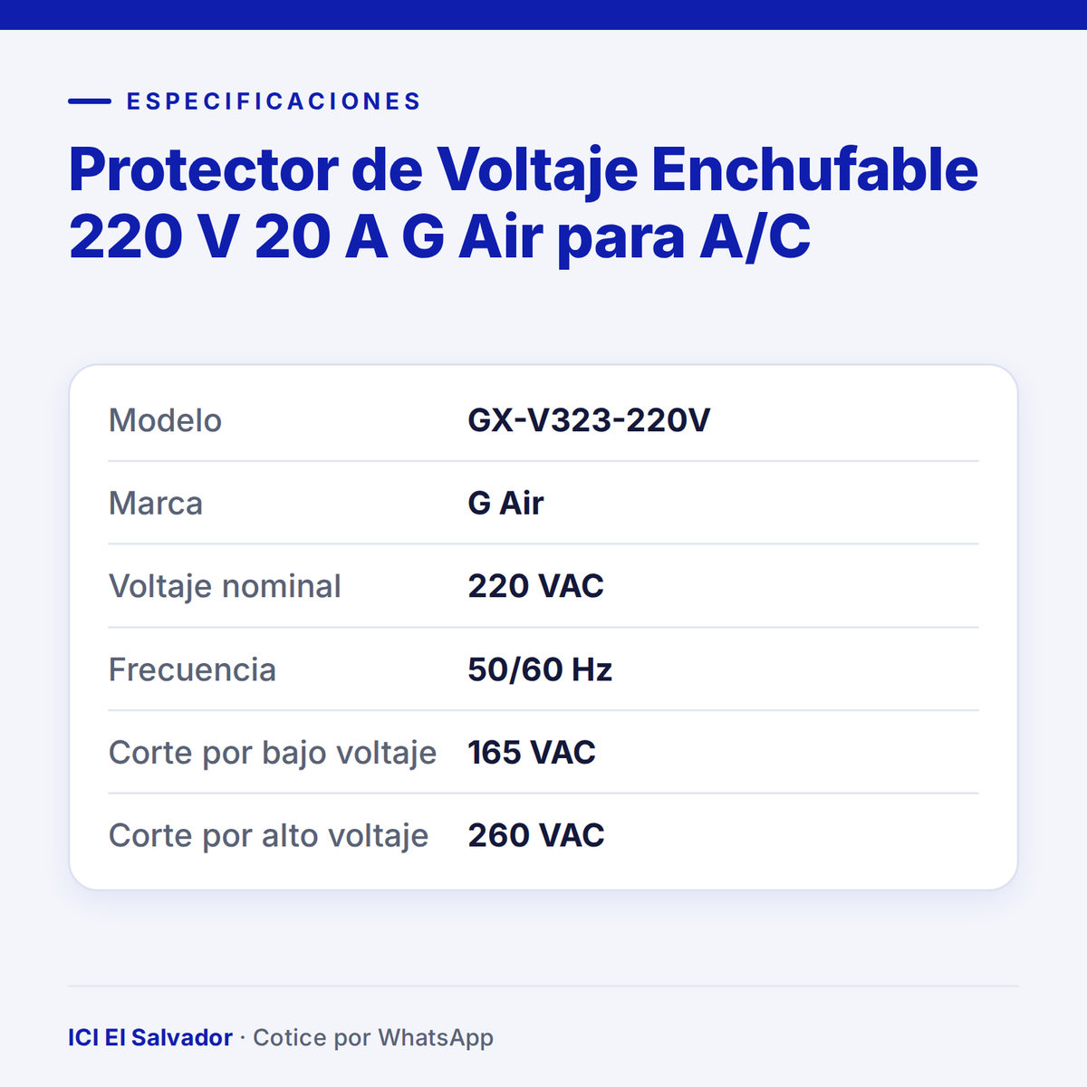 Ficha de especificaciones: protector de voltaje GX-V323-220V