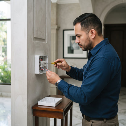 Instalación típica: electricista conectando la bornera del protector