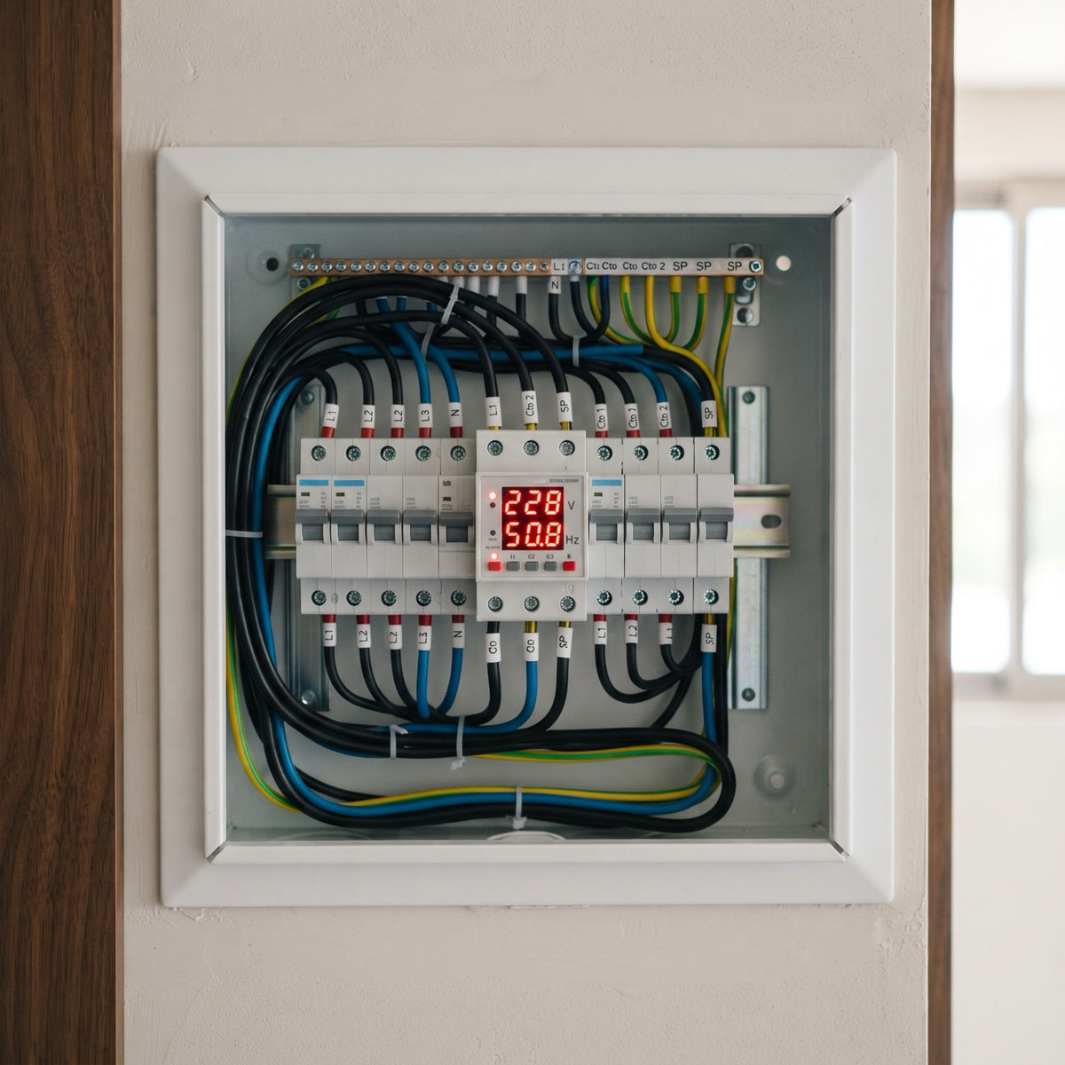 Aplicación típica: protector de riel DIN en un tablero eléctrico