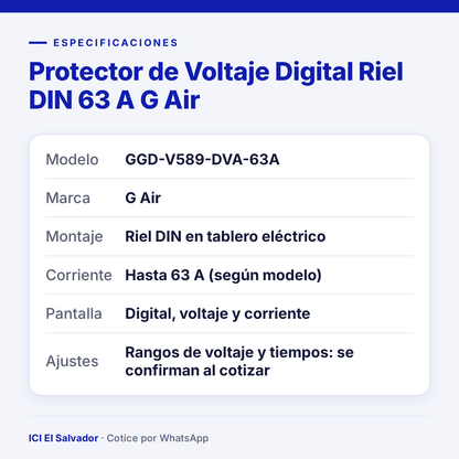 Ficha de especificaciones: protector de voltaje GGD-V589-DVA-63A