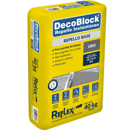 Repello gris DecoBlock Base 40 kg — saco sobre fondo blanco