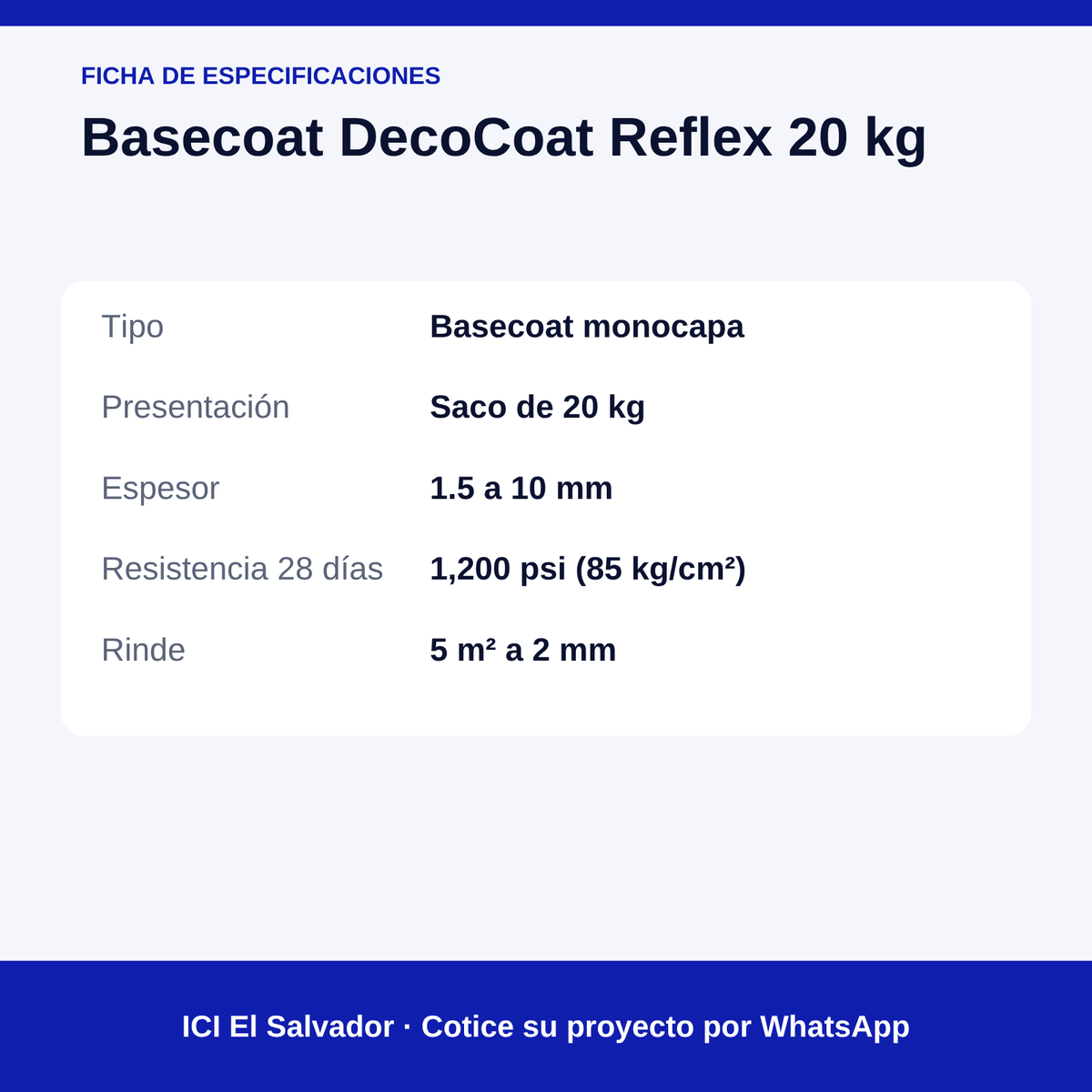 Basecoat DecoCoat Reflex 20 kg — tarjeta de especificaciones