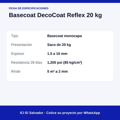 Basecoat DecoCoat Reflex 20 kg — tarjeta de especificaciones