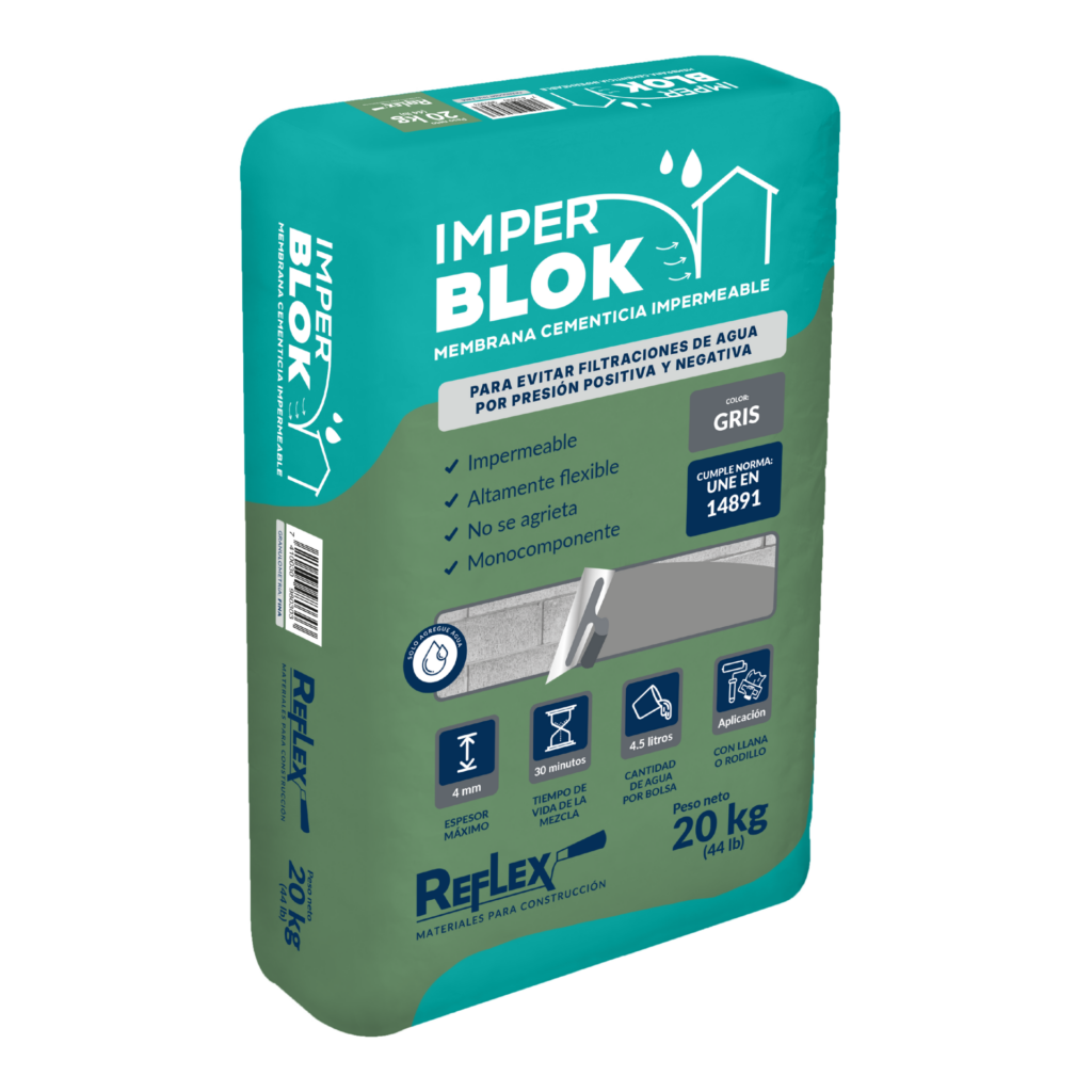 Impermeabilizante cementicio ImperBlok Reflex 20 kg — saco sobre fondo blanco