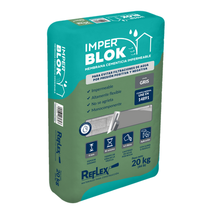 Impermeabilizante cementicio ImperBlok Reflex 20 kg — saco sobre fondo blanco