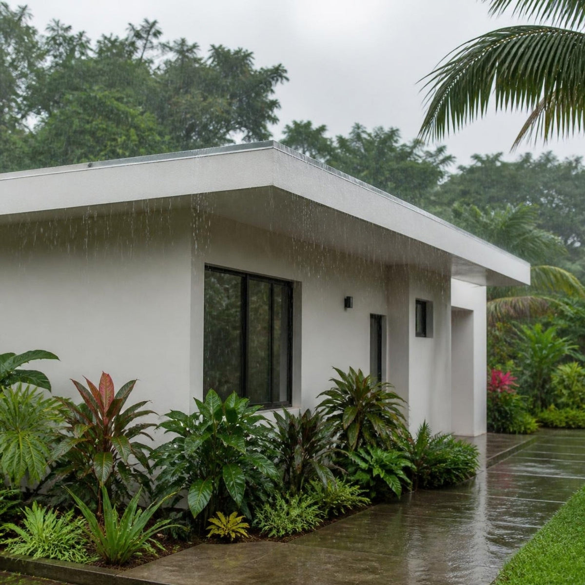 Impermeabilizante cementicio ImperBlok Reflex 20 kg — obra típica: vivienda con paredes y losa protegidas contra la lluvia