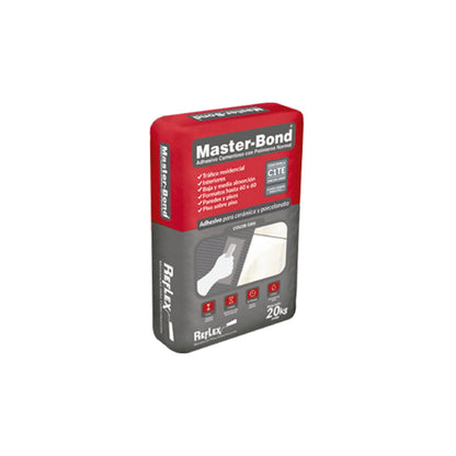 Pegamento para porcelanato Master-Bond PSP 40 kg — saco sobre fondo blanco