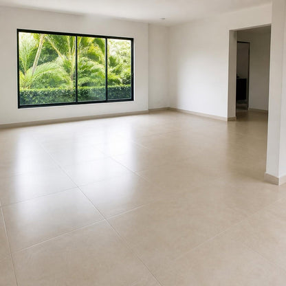 Pegamento Multi-Bond Blanco C2TE 20 kg — obra típica: sala con piso de formato grande recién instalado