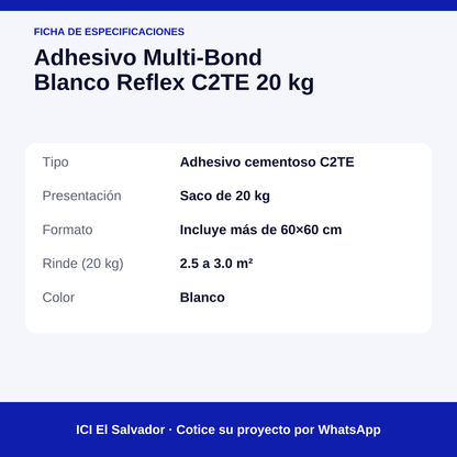 Pegamento Multi-Bond Blanco C2TE 20 kg — tarjeta de especificaciones