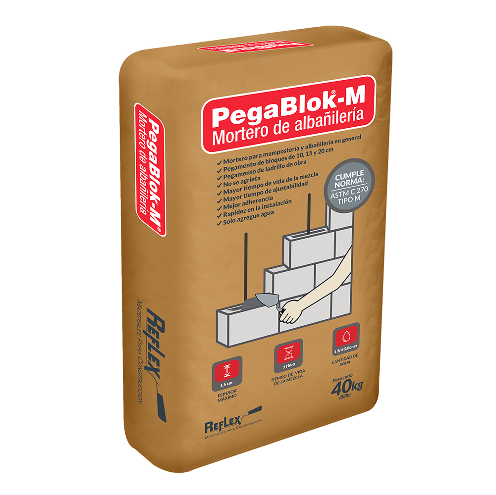 Mortero de pega PegaBlok M 40 kg — saco sobre fondo blanco