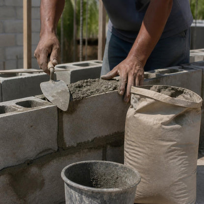 Mortero de pega PegaBlok N 40 kg — aplicación típica: pegado de bloque de concreto con mortero de pega y llana